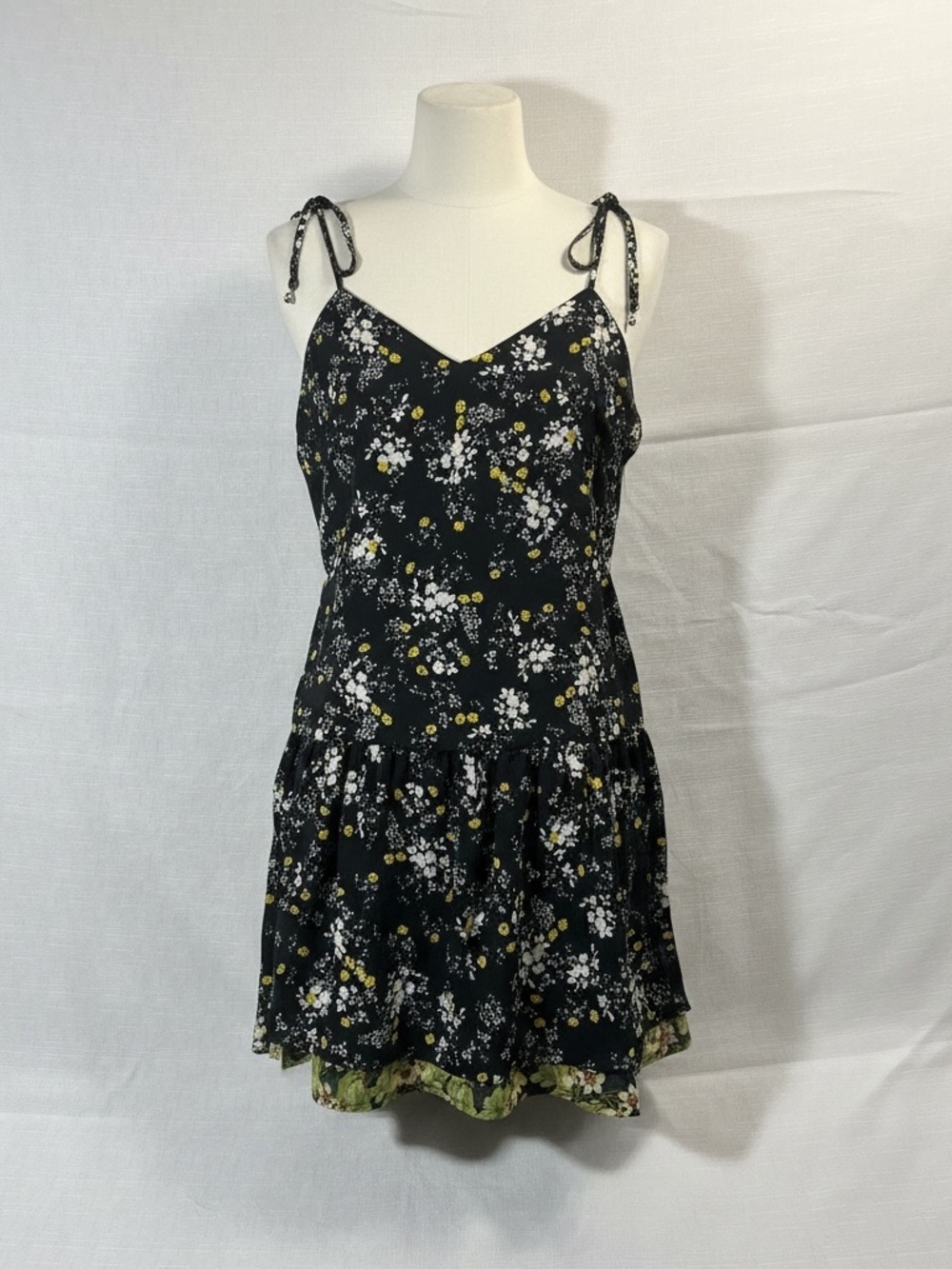 Princess Vera Wang Mini Dress Black Green Floral Layered Chiffon Accents Small
